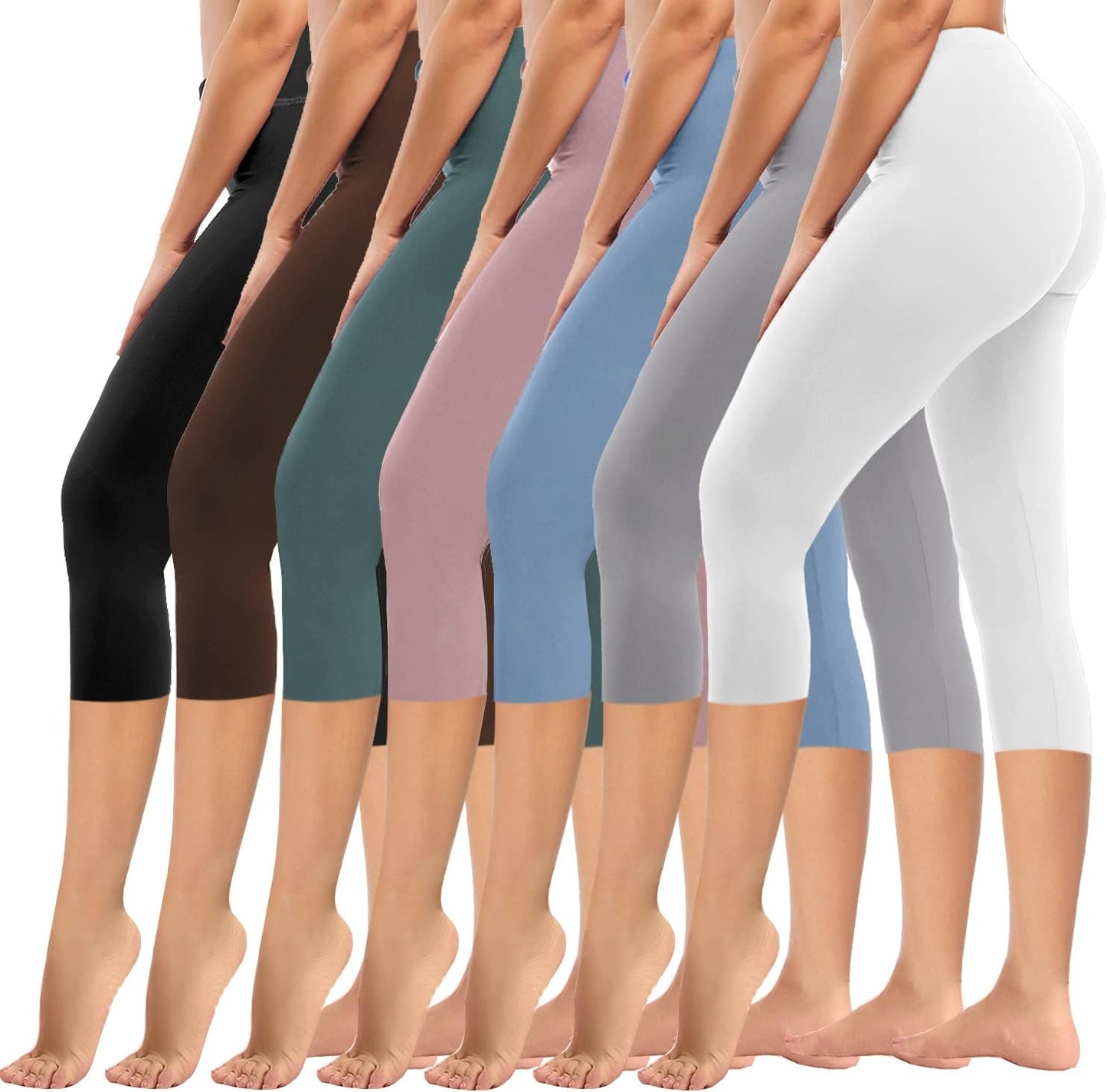 High Waisted Leggings for Women - 7 Pack Tummy Control Pants