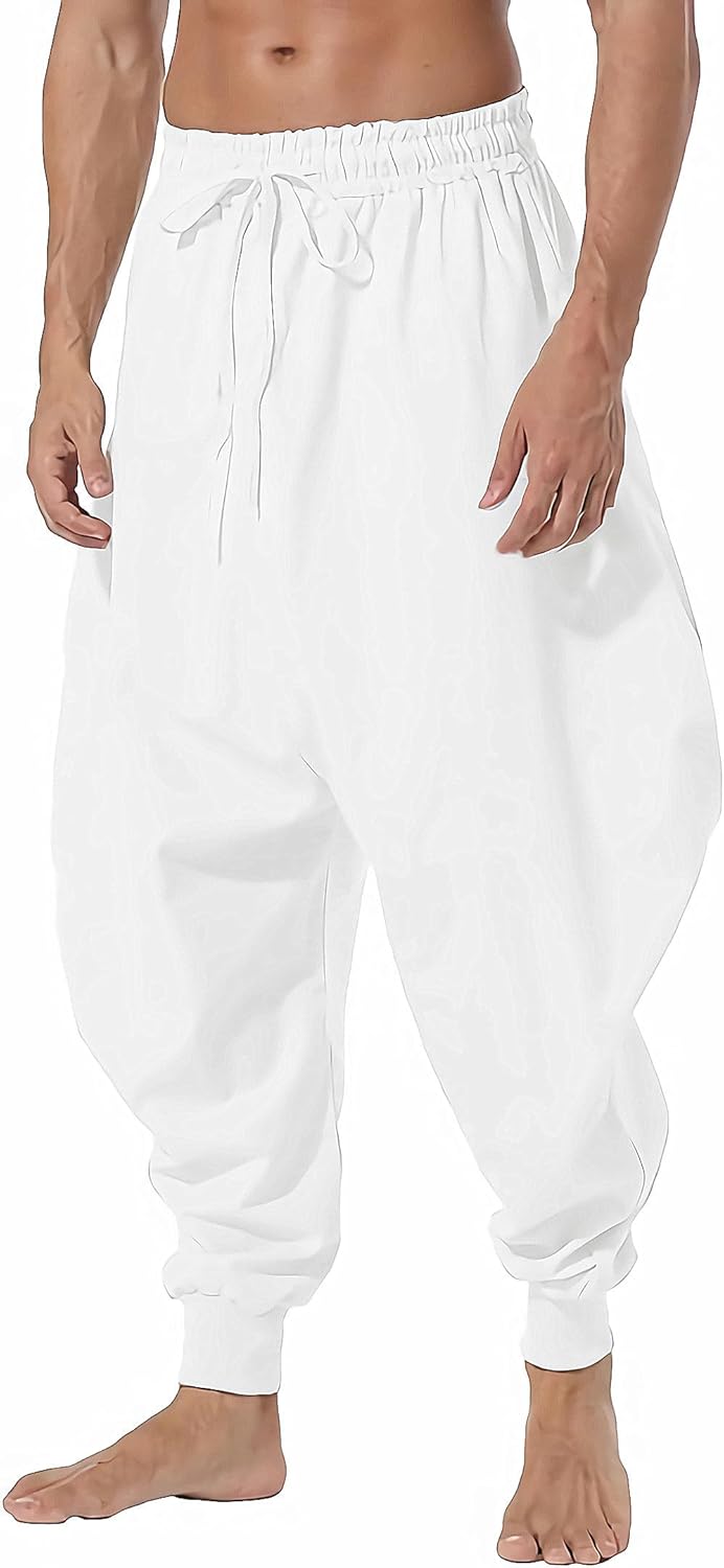 AITFINEISM Men's Drawstring Aladdin Harem Pants for Comfort