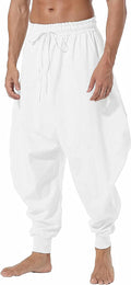 AITFINEISM Men's Aladdin Harem Pants - Loose Drop Crotch Comfort Soft
