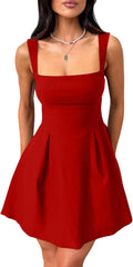 Women's Sexy Sleeveless Square Neck A-line Mini Party Dress Dresses