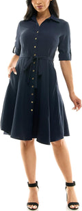 Womens Button Front Pleated Shirt Dress - Day to Night Fit
