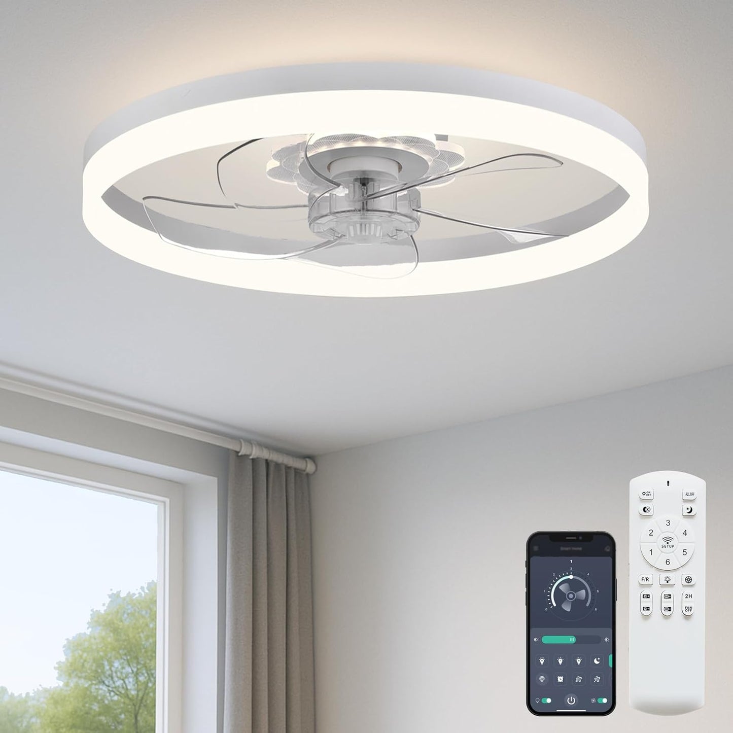 20 Low Profile Ceiling Fan with Light and Remote Control Features