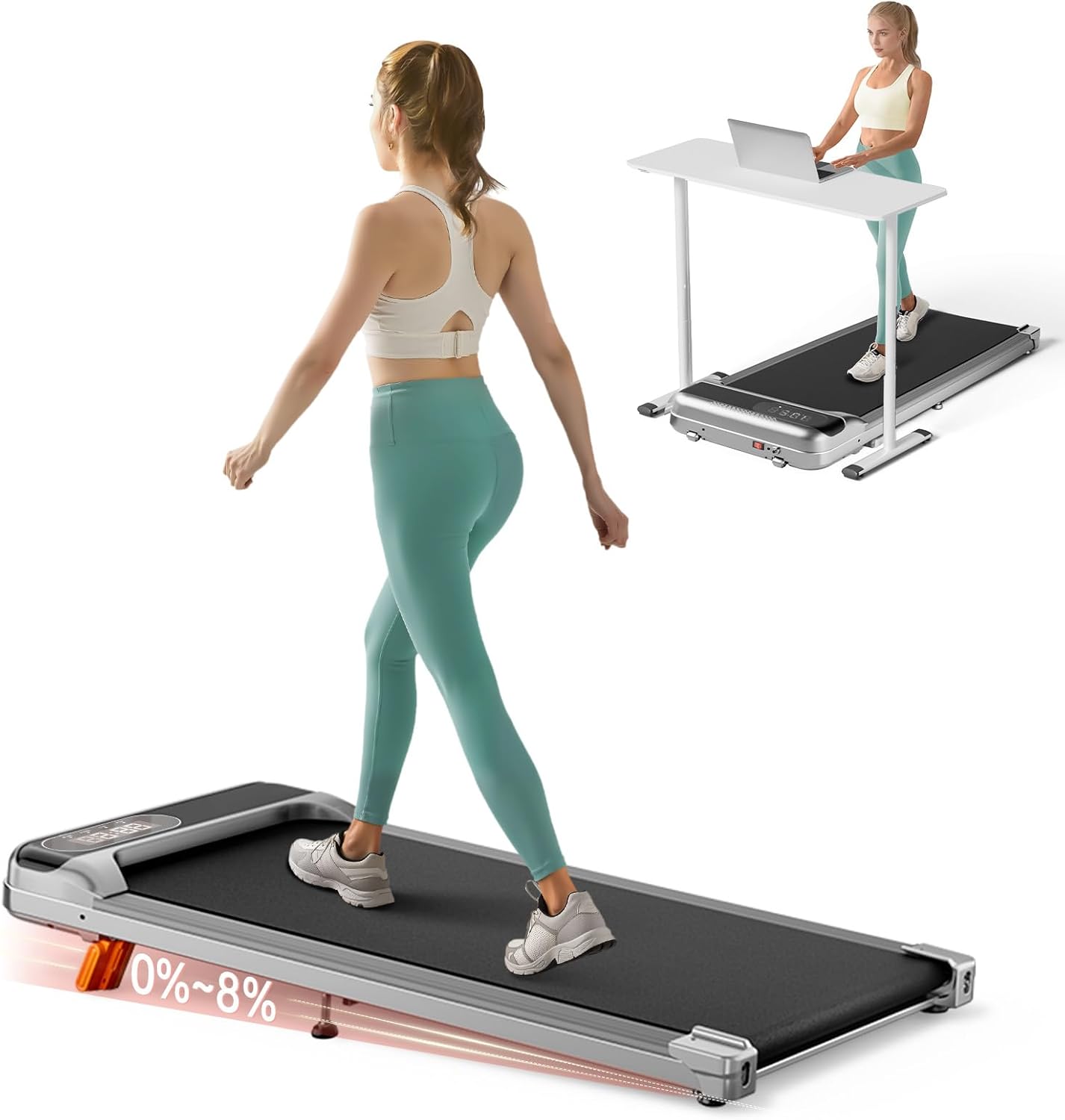 Walking Pad Under Desk Treadmill with Incline for Home Office