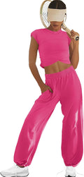 Womens Loungewear Set Cropped Tee and Wide Leg Pants - Comfortable Fit