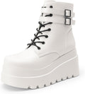 Women Platform Combat Ankle Boots - Chunky 3.5in Heel Gothic Style