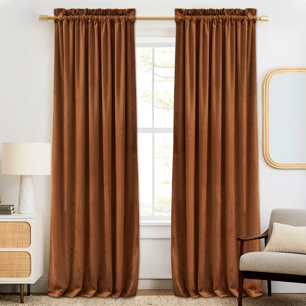 RYB HOME Room Darkening Velvet Curtains for Luxury Privacy