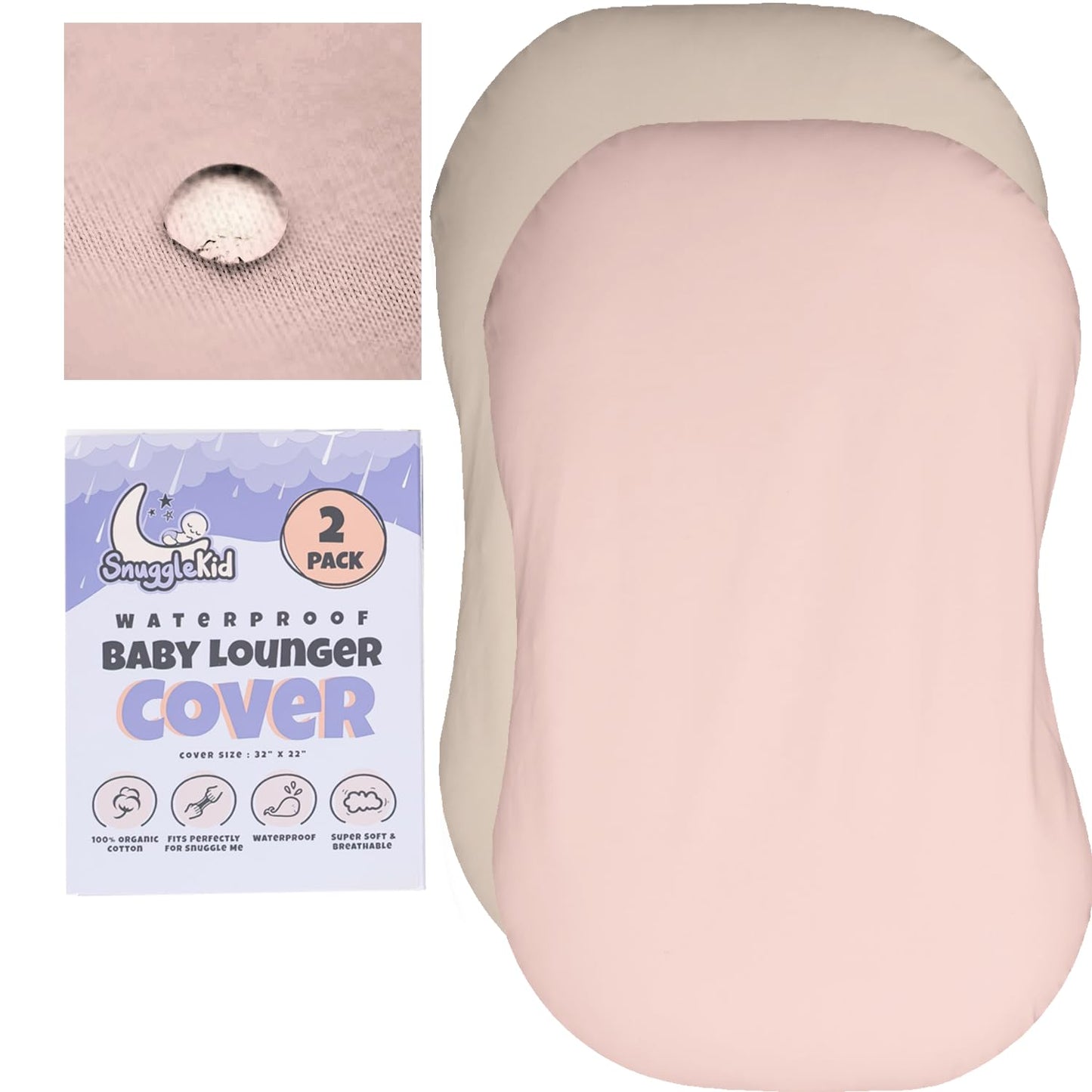 Waterproof Organic Cotton Baby Lounger Covers - Keep Baby Comfy & Clean - 2-Pack