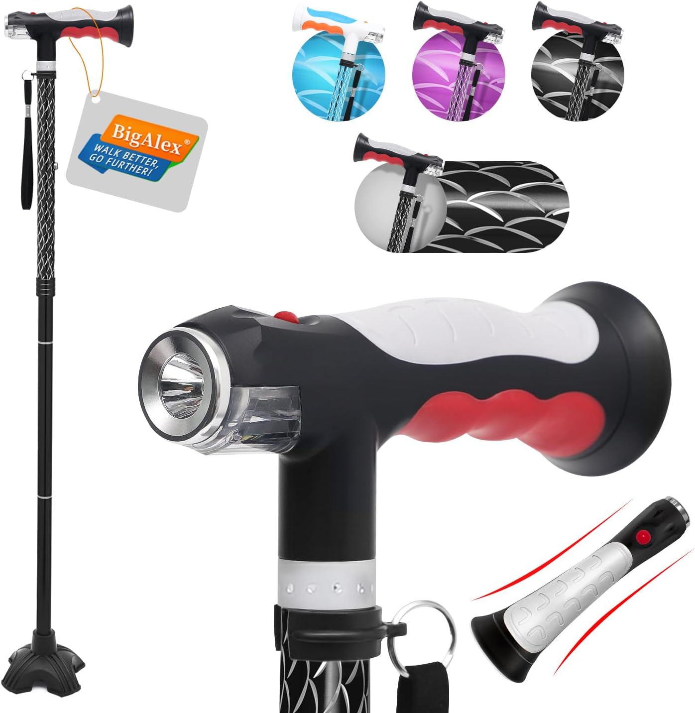 BigAlex Folding Walking Cane with LED Lights for Seniors