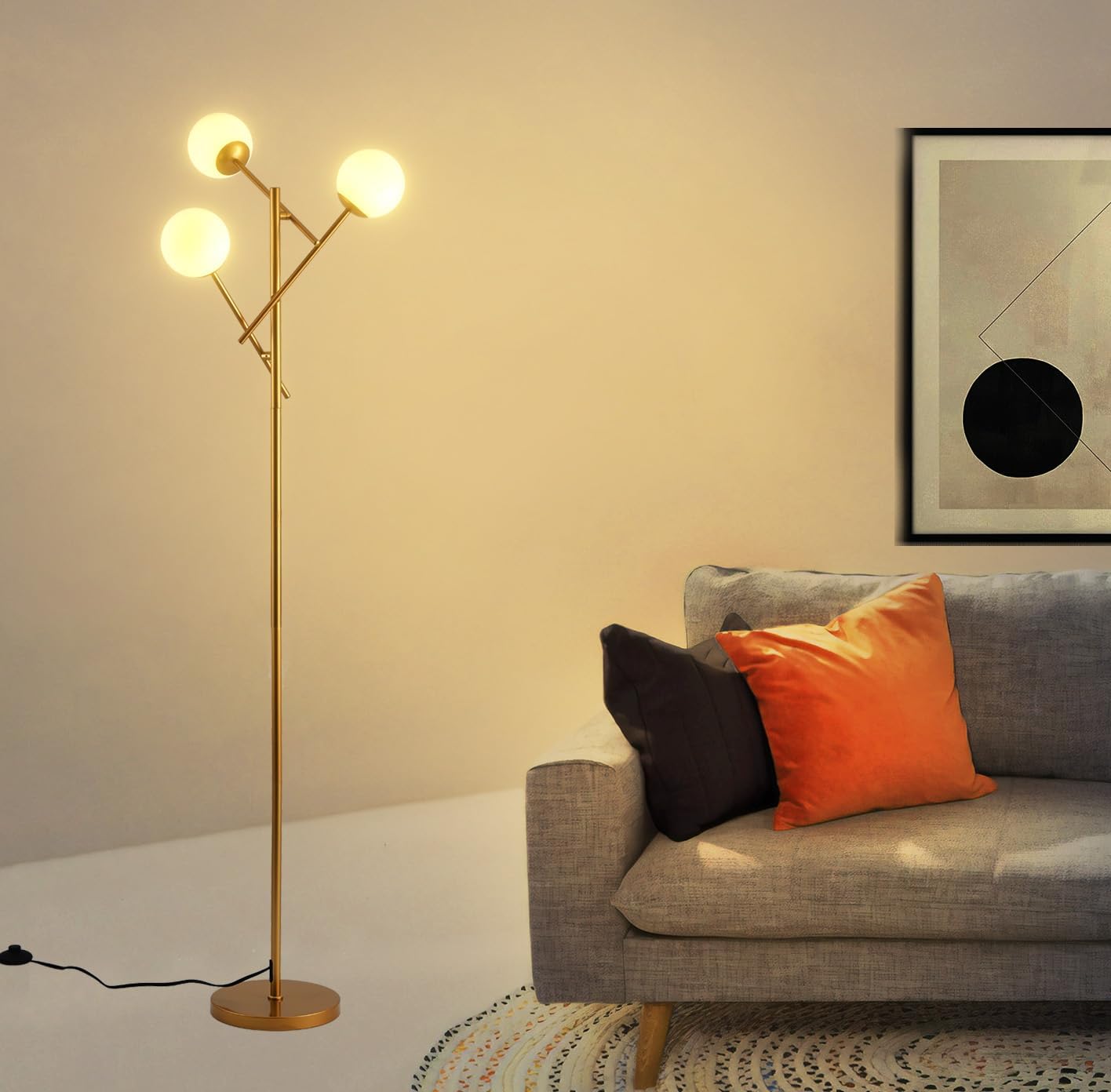 Fiqevs 3 Globe Floor Lamp with Warm Light for Cozy Spaces