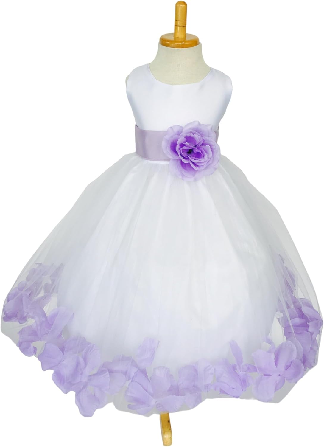 Rose Petal White Tulle Satin Flower Girl Gown for Special Events