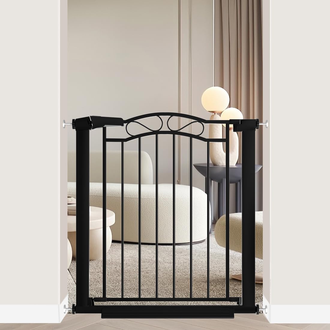Black Baby Gate with Door for Stairs - Pressure Mounted Safety