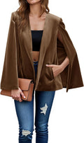 Cicy Bell Women's Velvet Cape Blazer Jacket - Luxe Open Front Coat