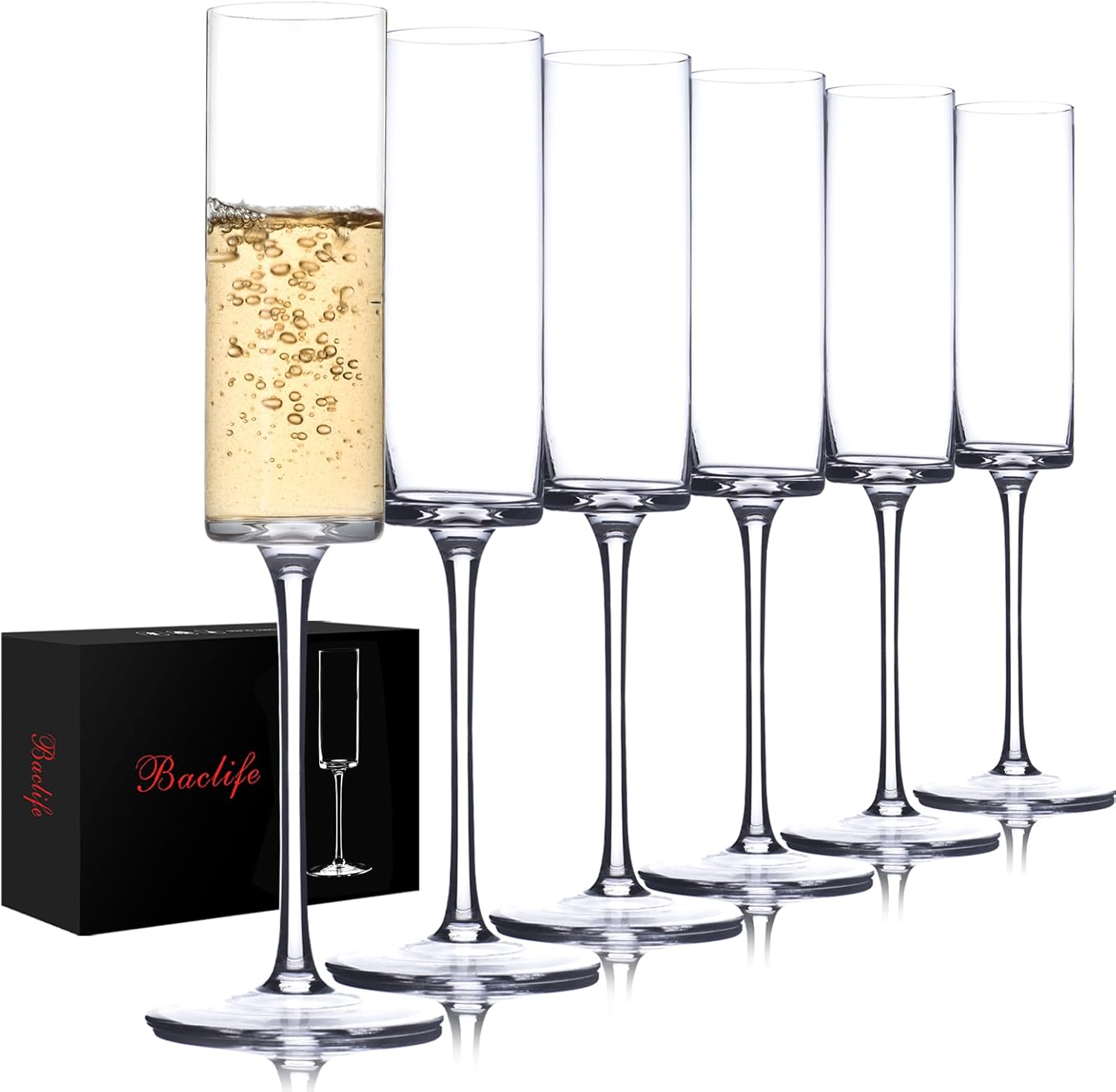 Hand Blown Crystal Champagne Flutes Set of 6 for Celebrations