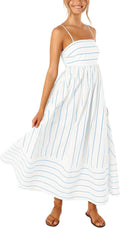 Striped Back Smocked Maxi Dress - Flattering Cut Out Summer Dress Size