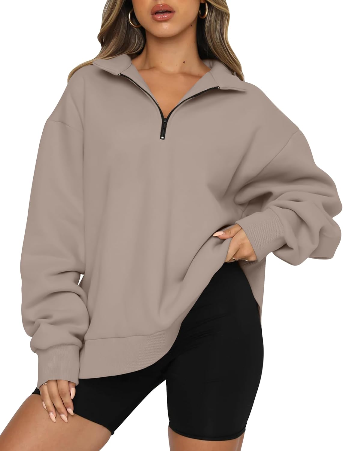 Half Zip Oversized Hoodie for Women by Trendy Queen