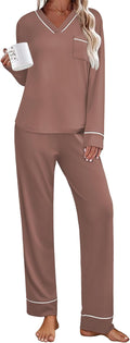 Ekouaer Women's Pajamas Set 2 Piece V Neck Long Sleeve - Comfy