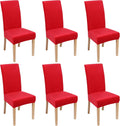 Red Velvet Stretch Dining Chair Covers Set of 6 - Soft Fit