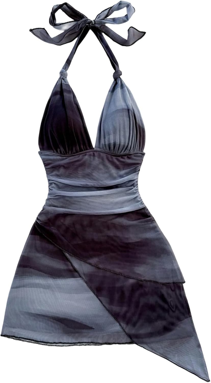 SOLY HUX Women's Sexy Tie Dye Print Halter Mini Dress Review