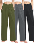 3 Pack Womens Wide Leg Yoga Pants Crossover High Waisted Casual