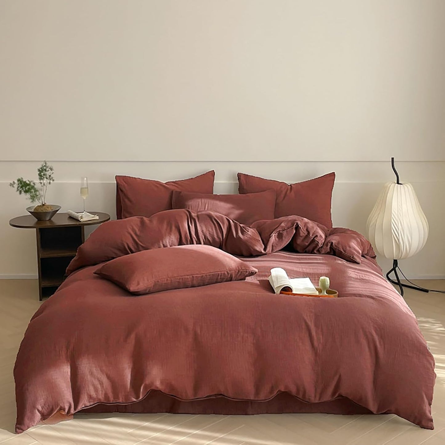 Luxlovery Brick Red Comforter Set Queen for Cozy Nights