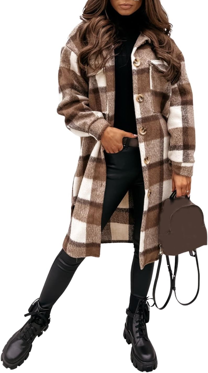 SKIKYAN Women Fall Flannel Plaid Shacket Jacket for Trendy Style