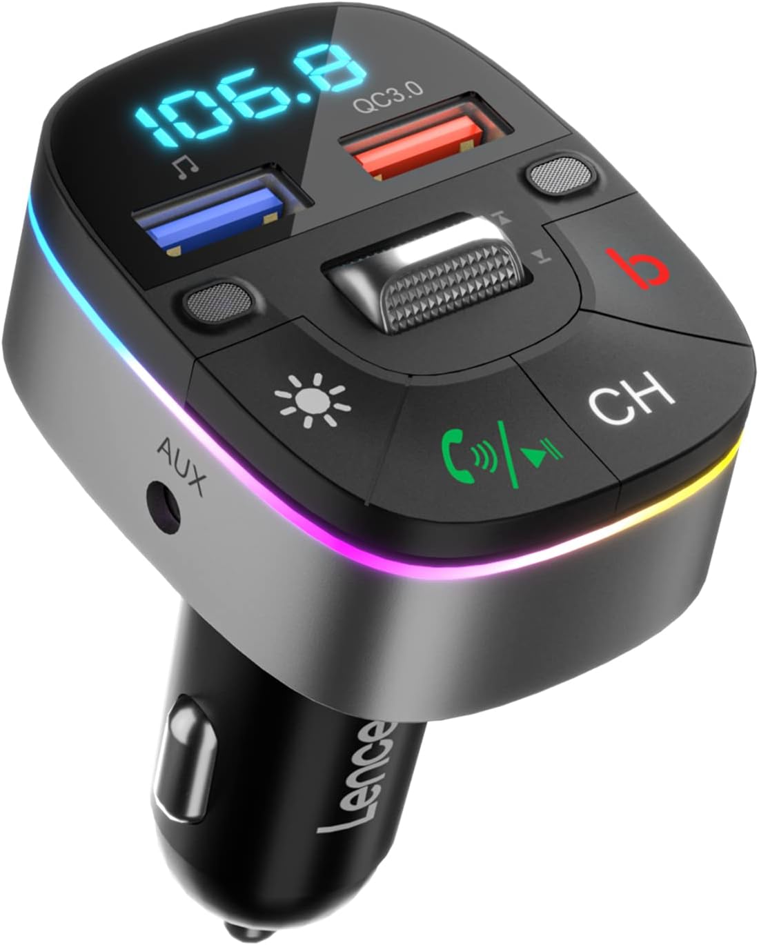 LENCENT Bluetooth Car FM Transmitter - Stronger Dual Mics & Bass