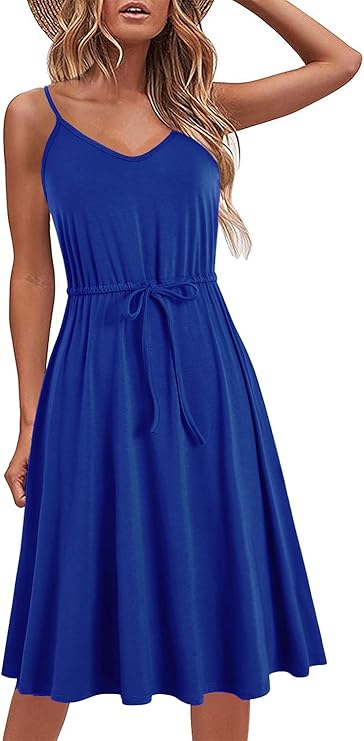 Women's Casual Summer Dress Cotton Sleeveless with Pockets