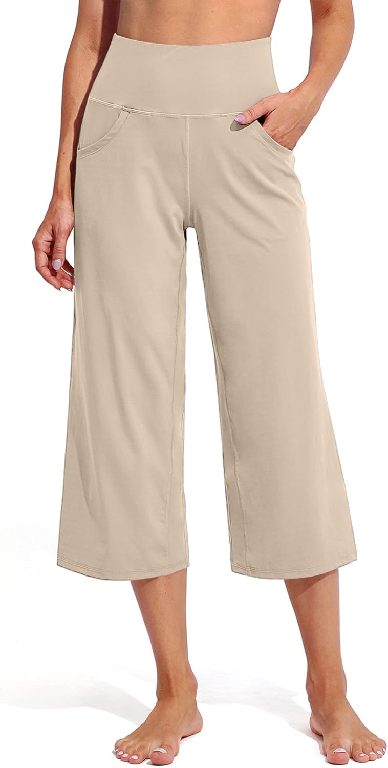 Promover Capri Pants for Women - Wide Leg Yoga Cropped Pants