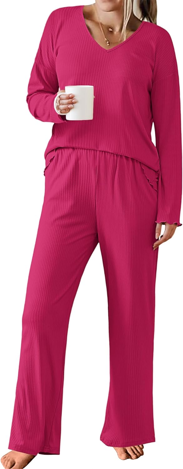 Ekouaer Womens Ribbed Knit Pajamas Set for Ultimate Comfort