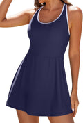One Piece Swim Dress Skirt Tummy Control Swimwear with Pockets