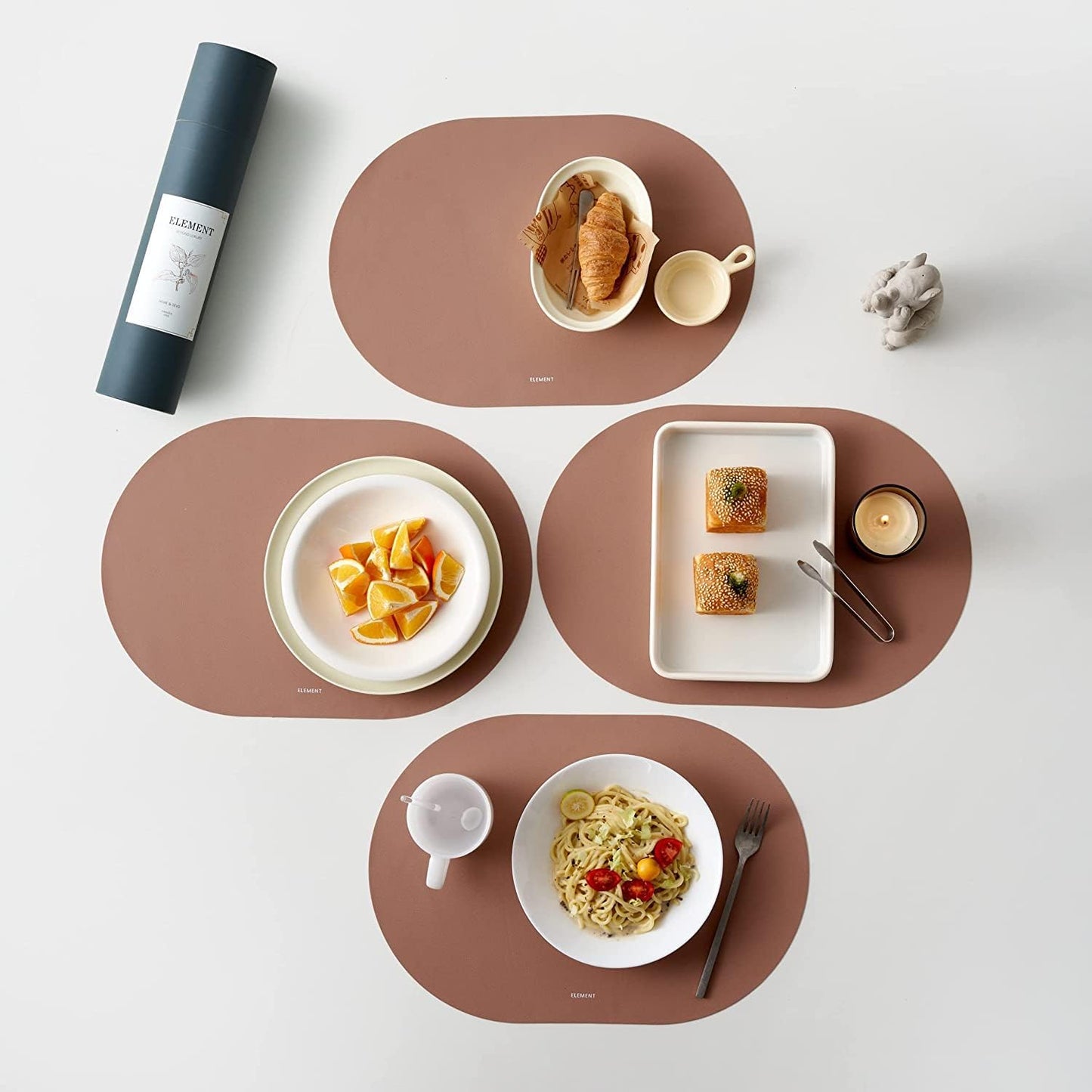 Clay Pink Oval Silicone Placemats Set of 4 for Modern Dining