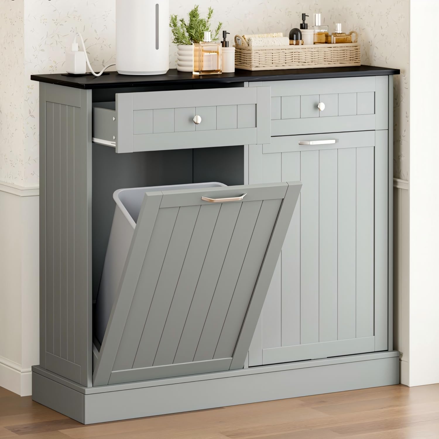 GAZHOME 20 Gallon Double Tilt Out Wooden Trash Cabinet Review