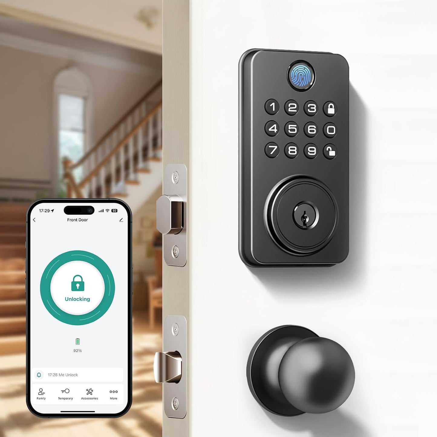 Fingerprint Door Lock with Knobs for Keyless Entry and Security