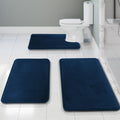 Blue Velvet Memory Foam Bath Mat Set 3 Piece - Quick Dry