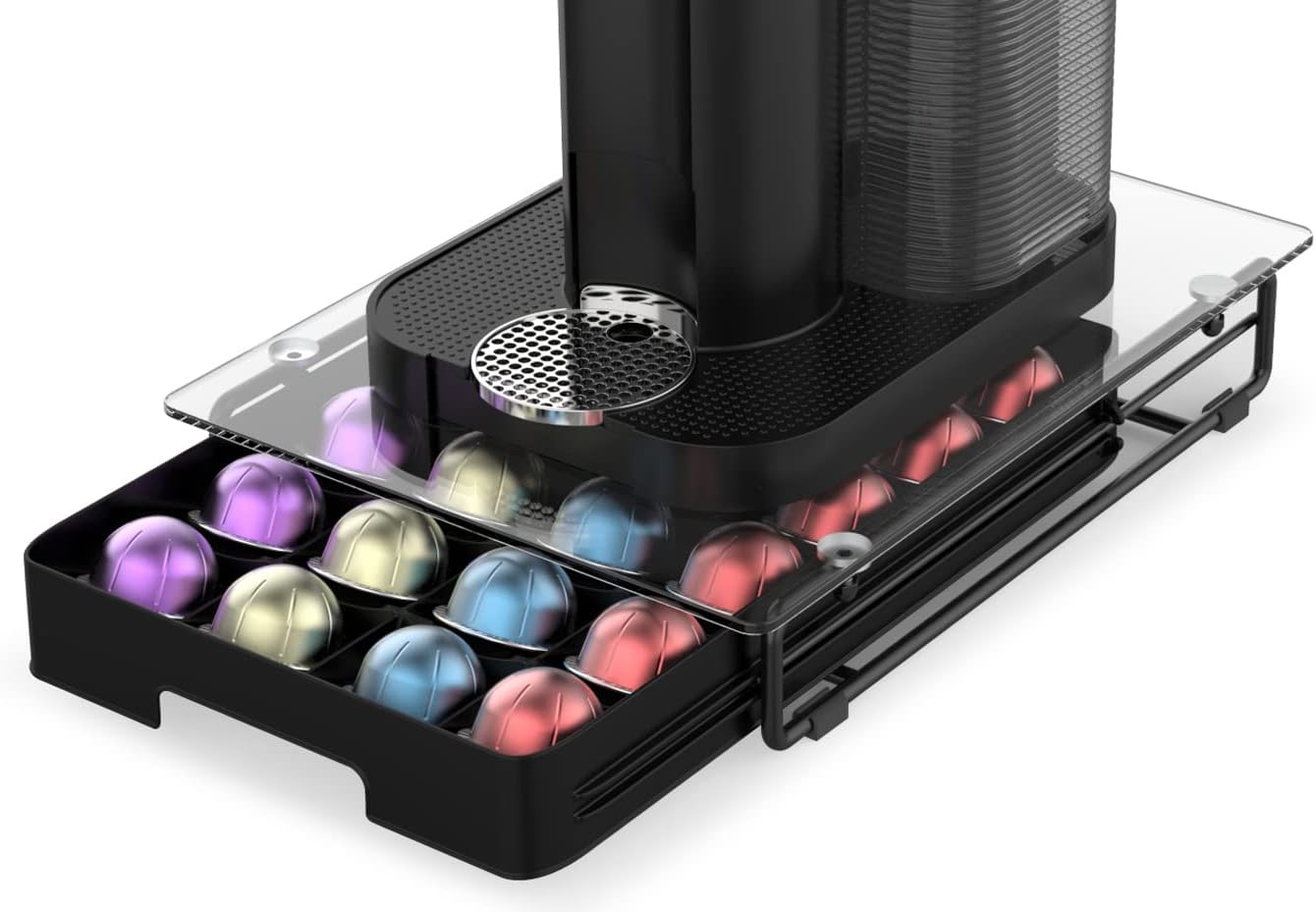 EVERIE 3ft' Slim Crystal Glass Organizer for Nespresso Vertuo Pods