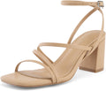 LACUONE Strappy Heels Square Toe Block Heel Pump - Comfortable 2.7in