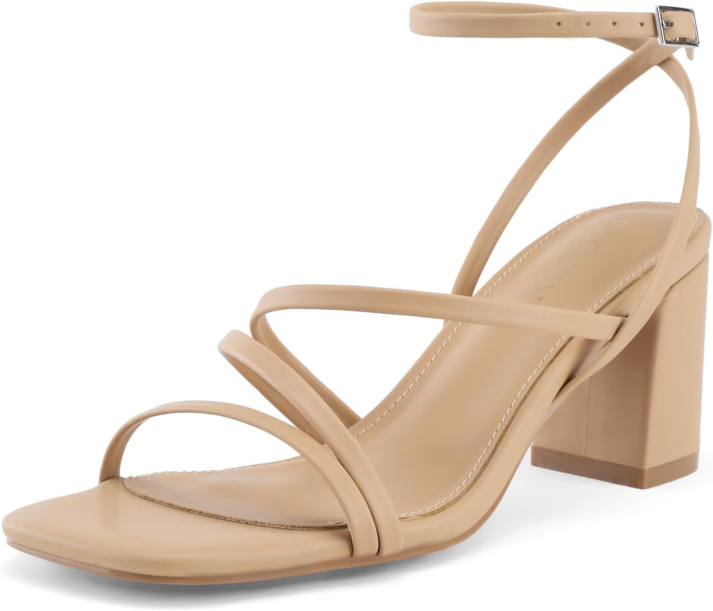LACUONE Strappy Heels for Women with Comfortable Block Design