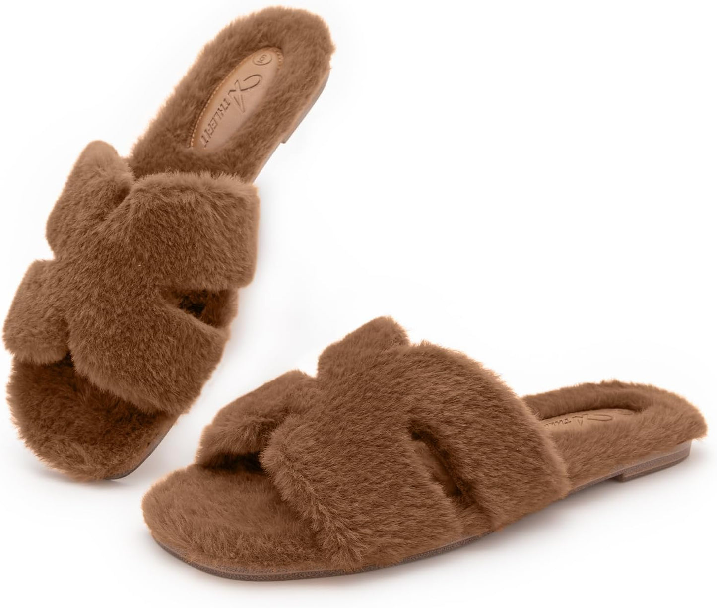 Athlefit Women's Fuzzy Slippers: Comfy Fluffy Open Toe Slides