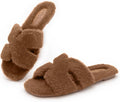 Athlefit Women's Fuzzy Slippers Open Toe Slip-on House Slides - Plush