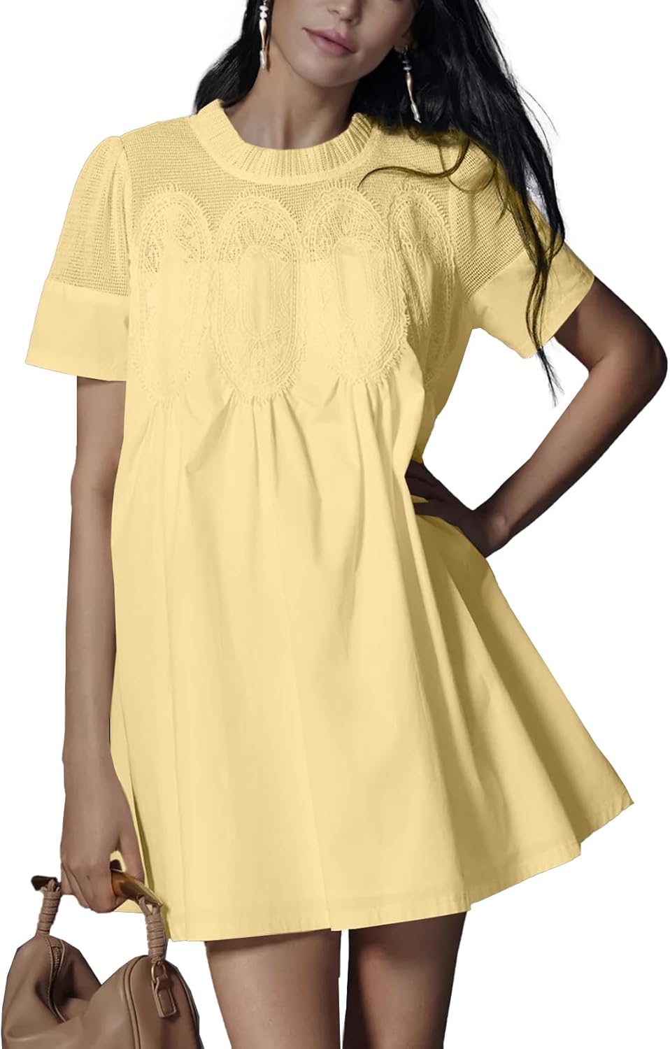 Shiyifa Womens Babydoll Lace Patchwork Dresses for Summer Fun