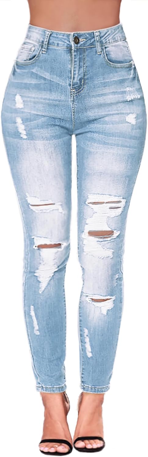 Women's High Waisted Ripped Skinny Stretch Jeans for Style