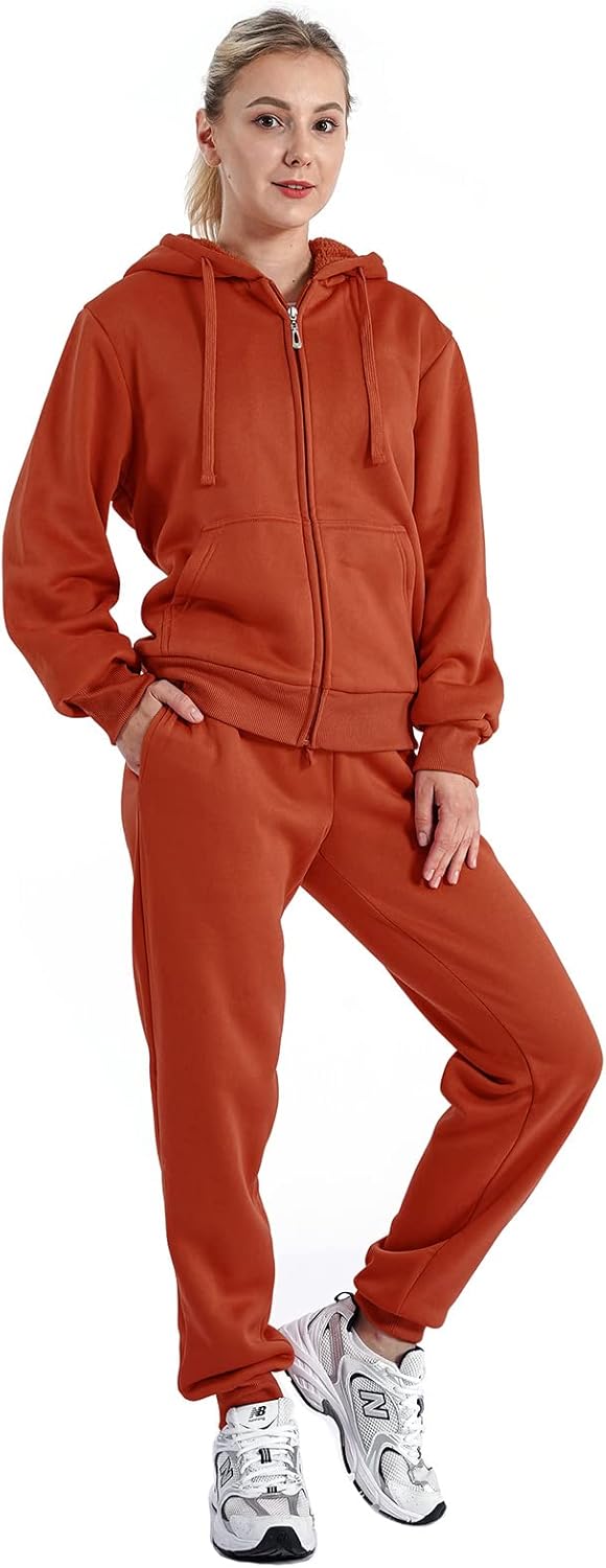 LeeHanTon Sherpa Zipper Womens Sweatsuits for Winter Comfort