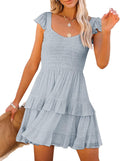 Women Summer Smocked Ruffle Babydoll Mini Dress - Layered Flowy Fit