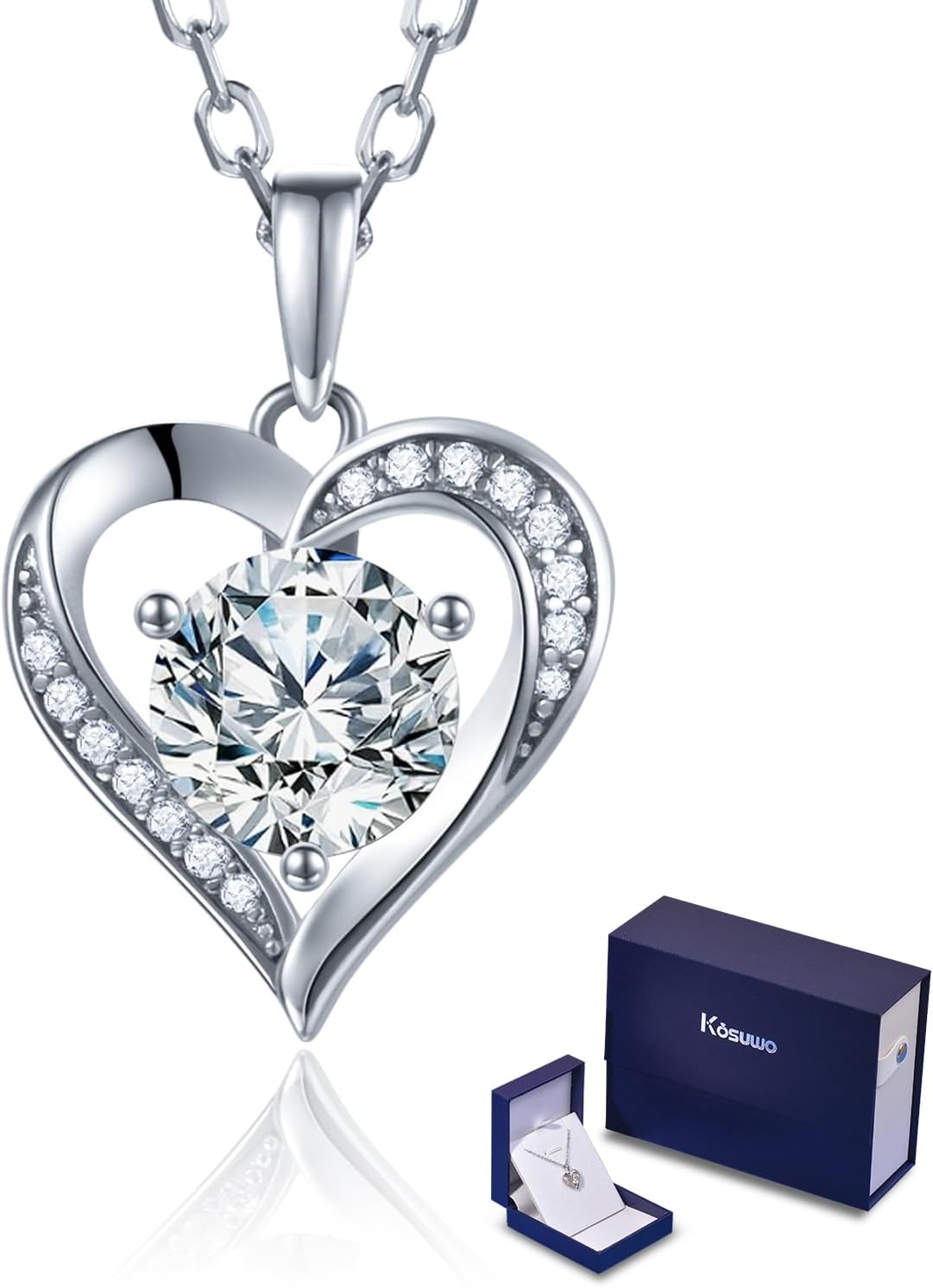 Moissanite Necklace for Women - Heart Shaped Sterling Silver Gift