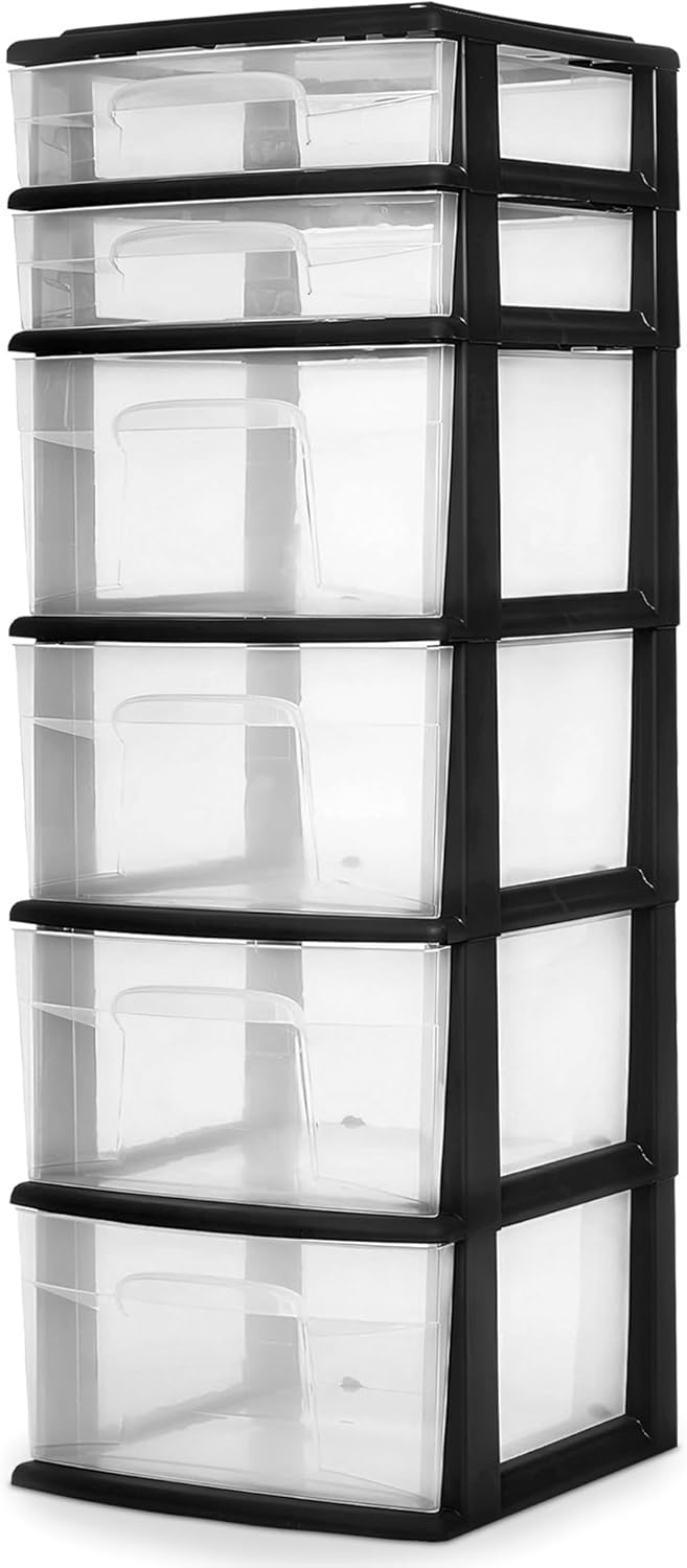 HOMZ Drawer Tower - 6-Tier Clear Plastic Storage Organizer Cart