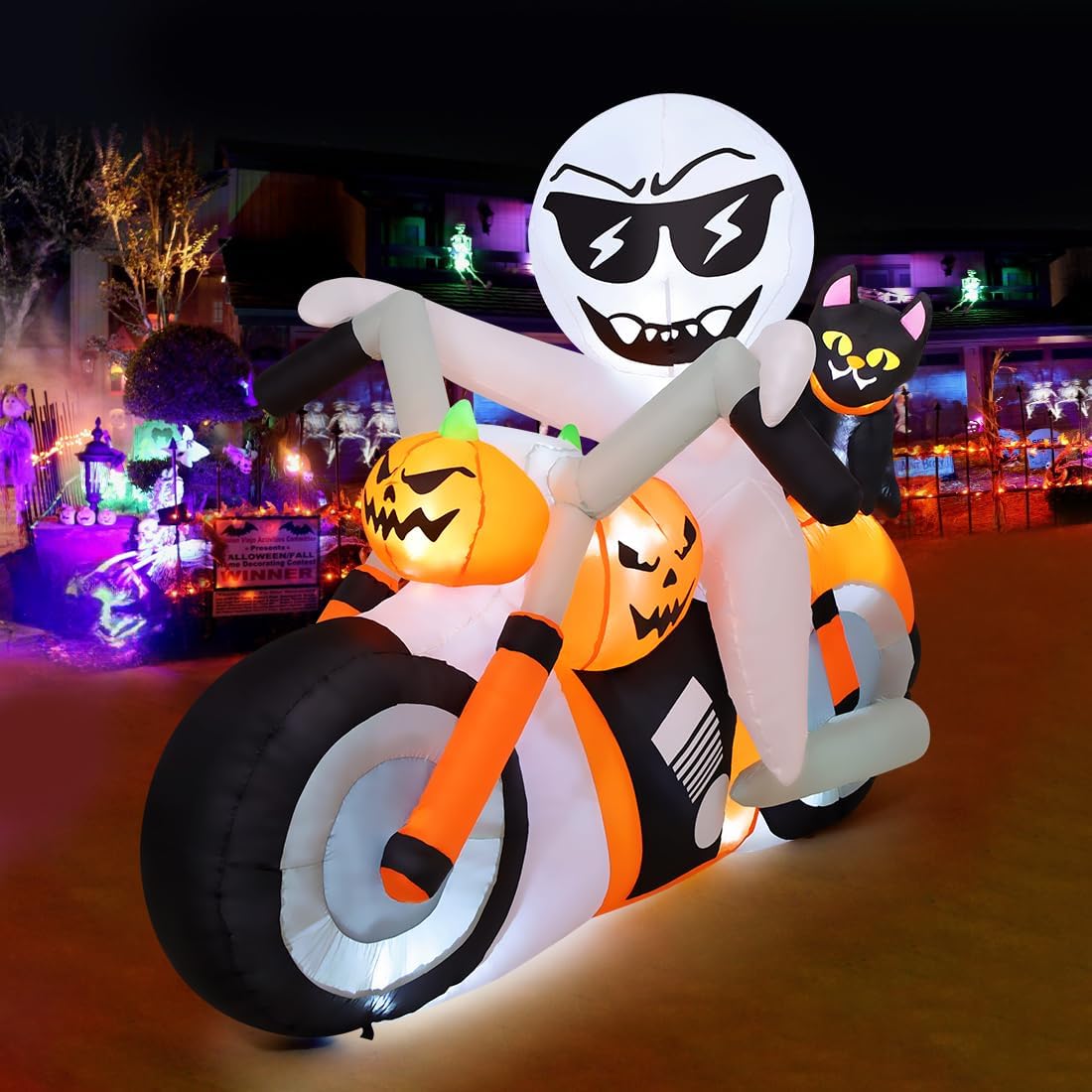 6 FT Halloween Inflatables Ghost with Cat and Pumpkin Decor