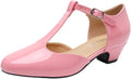 MAIERNISI JESSI Women's T-Strap Low Chunky Heel Mary Jane Pumps