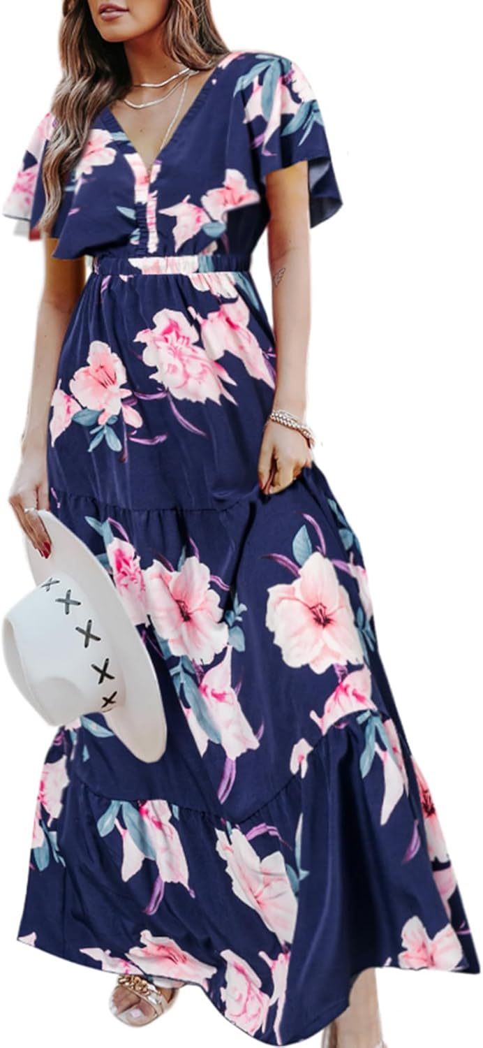 Amegoya Women's Casual Floral Maxi Dress for Summer Fun
