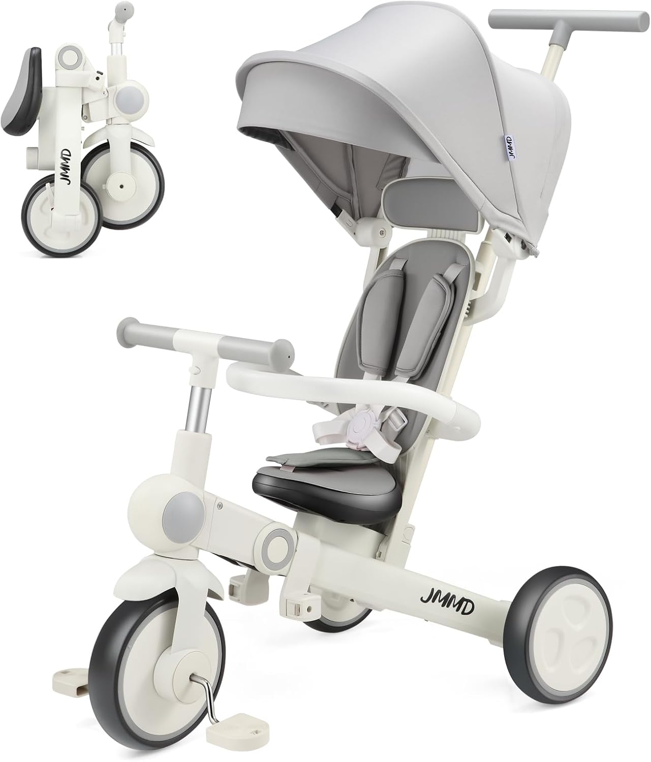 JMMD Baby Tricycle 7-in-1 Multifunctional Kids Trike Gray