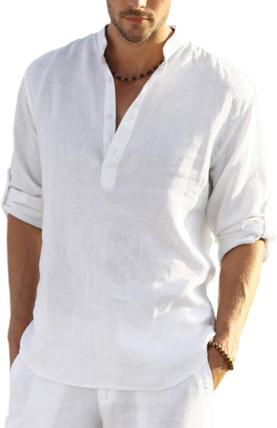 COOFANDY Men's Cotton Linen Henley T-Shirts for Casual Style
